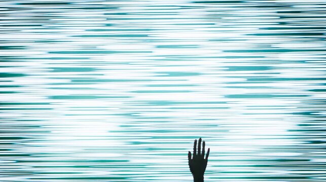Blue and white stripe textile with shadow of a hand 