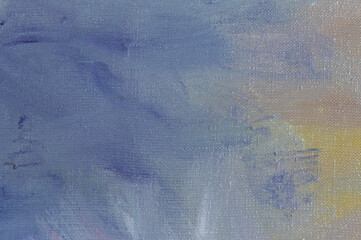Abstract creative background: chaotic stains of oil paint on linen canvas with tonal priming