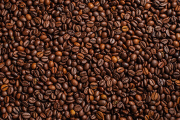 beautiful background with whole grains beans flavored coffee for restaurant and menu advertising
