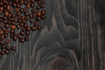 beautiful background with whole grains beans flavored coffee for restaurant and menu advertising