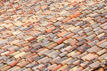 Texture of roof with colored tiles