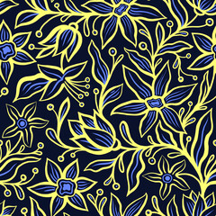 Abstract graphic seamless pattern of stylized plants.
