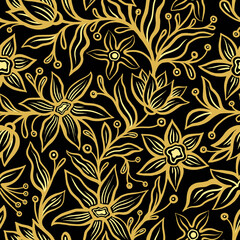 Abstract graphic seamless pattern of stylized plants.