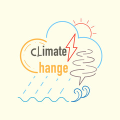 Climate change editable stroke typographic design. Vector illustration outline flat design style.