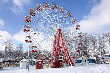 Ferris wheel in a winter park, Donetsk city Donetsk region, Ukraine