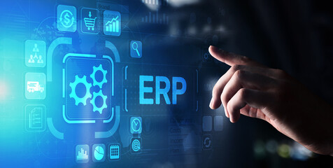 ERP - Enterprise resource planning business and modern technology concept on virtual screen.