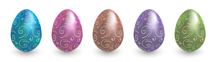 Easter eggs wtth doodle geometry patterns on white background. Vector illustration set with soft colors for holiday Easter card