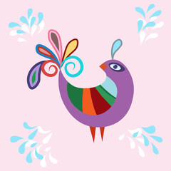 Fantastic bird in the Scandinavian style folk art for design cards, banners, posters. vector illustration