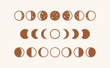 Phases of the moon, boho moon vector illustration, isolated