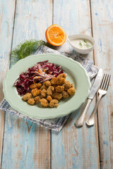 swordfish croquettes with red chicory salad