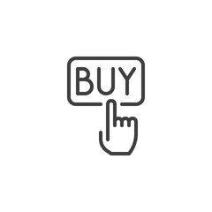 Hand click buy button line icon. linear style sign for mobile concept and web design. Click on buy outline vector icon. Symbol, logo illustration. Vector graphics