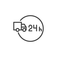 24 hours delivery service line icon. linear style sign for mobile concept and web design. All time delivery truck outline vector icon. Symbol, logo illustration. Vector graphics