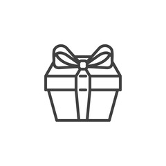 Shipping box with bow ribbon line icon. linear style sign for mobile concept and web design. Gift box outline vector icon. Symbol, logo illustration. Vector graphics