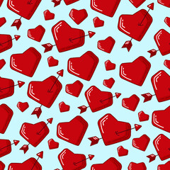 Valentine's day vector seamless pattern with red hearts