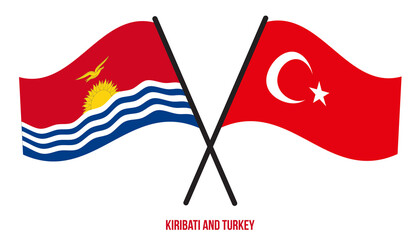 Kiribati and Turkey Flags Crossed And Waving Flat Style. Official Proportion. Correct Colors.