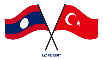 Laos and Turkey Flags Crossed And Waving Flat Style. Official Proportion. Correct Colors.