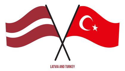 Latvia and Turkey Flags Crossed And Waving Flat Style. Official Proportion. Correct Colors.
