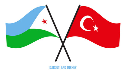 Djibouti and Turkey Flags Crossed And Waving Flat Style. Official Proportion. Correct Colors.