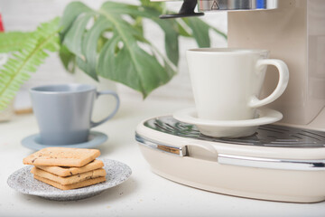 coffee maker in white backgroun close up