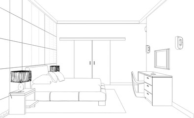 interior contour visualization, 3D illustration, sketch, outline