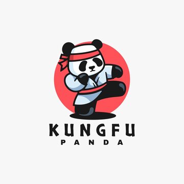 Vector Logo Illustration Panda Simple Mascot Style.