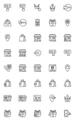 Online shopping and ecommerce line icons set. linear style symbols collection, outline signs pack. E-commerce and marketing vector graphics. Set includes icons as shopping bag, delivery truck, payment