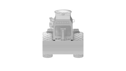 3D rendering of a mini tractor work vehicle machinery computer model working engineering on white background