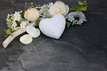 White roses with a heart