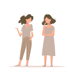 Two abstract stylish woman talking. Trendy girls on a white background. 