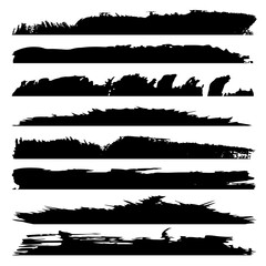 Vector collection of artistic grungy black paint hand made creative brush stroke set isolated on white background. A group of abstract grunge sketches for design education or graphic art decoration