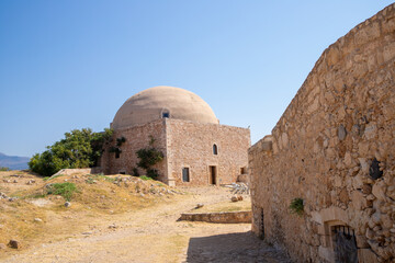 Ancient Ruins Bulding whit old Windows of a Venetian Citadel in Fortezza, Rethymno