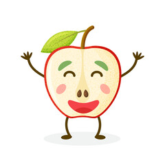funny red apple character, mascot, decoration element, cartoon vector illustration isolated on white background. 