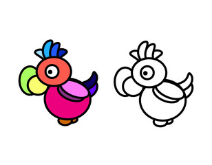 Simple vector character parrot for coloring book illustration