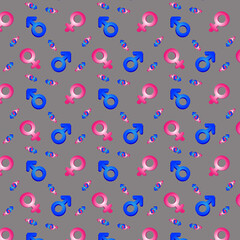 Gender symbols boy and girl icons seamless pattern vector illustration background