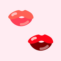 Obraz premium Red lips kiss vector icon design elements love romantic flat style