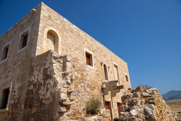 Ancient Ruins Bulding whit old Windows of a Venetian Citadel in Fortezza, Rethymno