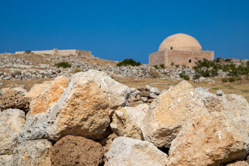 Ancient Ruins Bulding whit old Windows of a Venetian Citadel in Fortezza, Rethymno