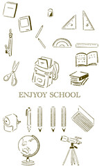 学校で使う文房具をルーズに描いたイラストセットIllustration set that loosely depicts stationery used at school