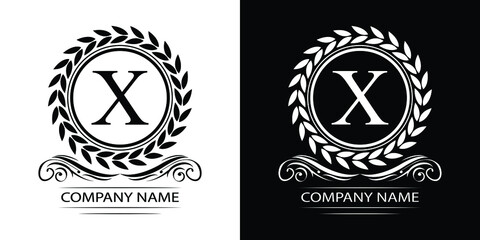 Obraz premium Letter X laurel wreath template logo Luxury gold letter with crown. Monogram alphabet . Beautiful royal initials letter.