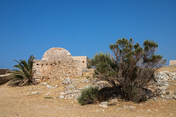 Ancient Ruins Bulding whit old Windows of a Venetian Citadel in Fortezza, Rethymno