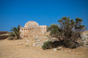 Ancient Ruins Bulding whit old Windows of a Venetian Citadel in Fortezza, Rethymno