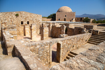 Ancient Ruins Bulding whit old Windows of a Venetian Citadel in Fortezza, Rethymno