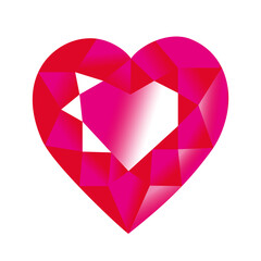 Pink and red heart shaped rhinestone. Vector isolated.