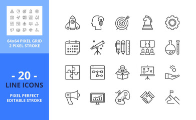 Line icons about business process. Pixel perfect 64x64 and editable stroke