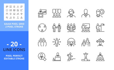 Line icons about business people. Pixel perfect 64x64 and editable stroke