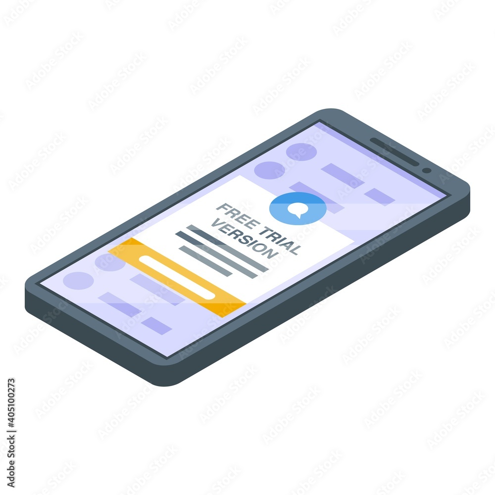 Poster phone trial version icon. isometric of phone trial version vector icon for web design isolated on wh