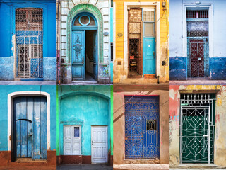 Fototapeta na wymiar Collection of colorful doors of Cuba, in Havana and Trinidad. Travel and architecture collage