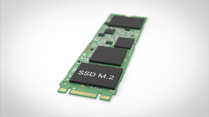 SSD m.2 on white background, 3d rendering