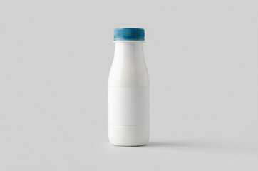 White plastic yogurt or milk bottle mockup with blank label.