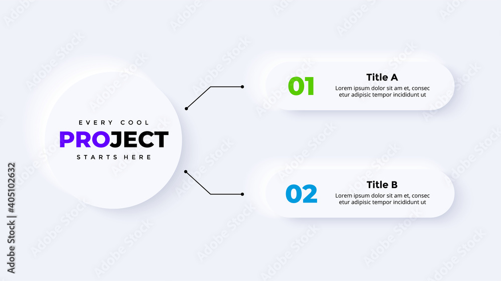Wall mural neumorphic vector infographic. presentation slide template. circles scheme. 2 options. neumorphism u